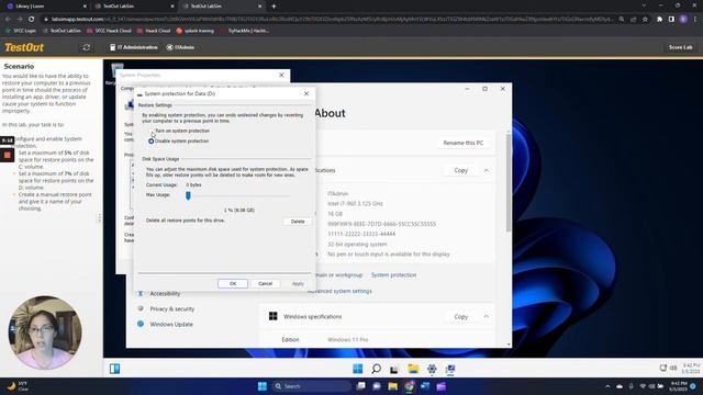 TestOut LabSim 8 7 3 Create a Restore Point смотреть онлайн