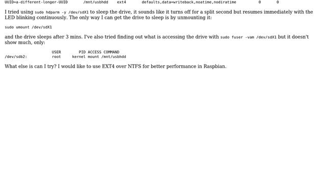 External hard drive spins down using NTFS but not EXT4 (Raspbian) смотреть онлайн