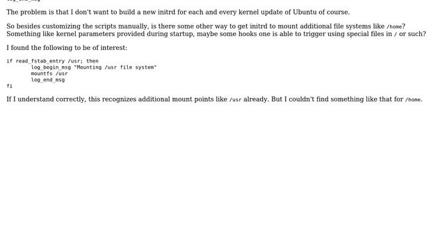 DevOps & SysAdmins: How to make initrd of Ubuntu 16.04 mount /home automatically in addition to /? смотреть онлайн