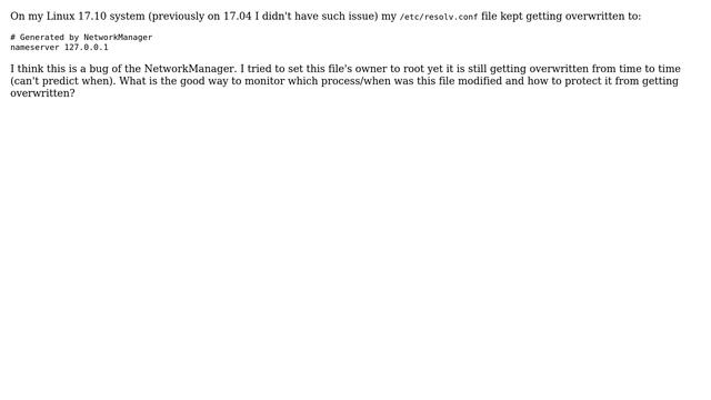 Ubuntu: /etc/resolv.conf kept getting overwritten (how to protect this file) смотреть онлайн