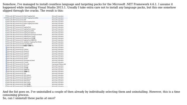 How to uninstall all .NET Framework 4.6.1 Language and Targeting Packs at once? смотреть онлайн