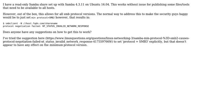 How to set minimum Samba protocol version without breaking anonymous access? смотреть онлайн