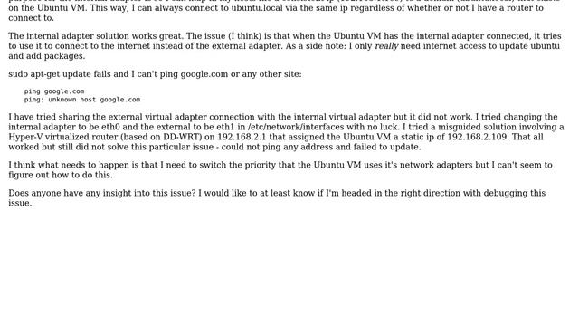 Hyper-V Ubuntu can't connect to internet via external network adapter if it also has an internal... смотреть онлайн
