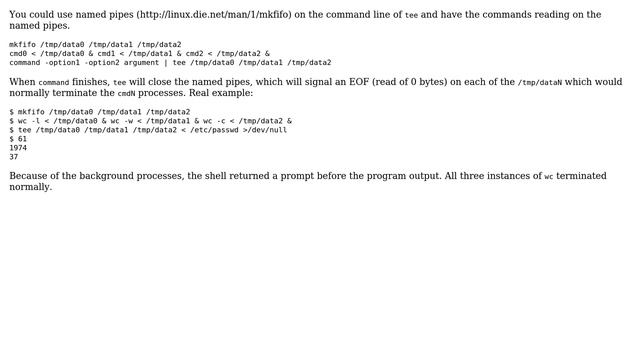 Unix & Linux: Is it possible to redirect the output of a command into more than one command? смотреть онлайн