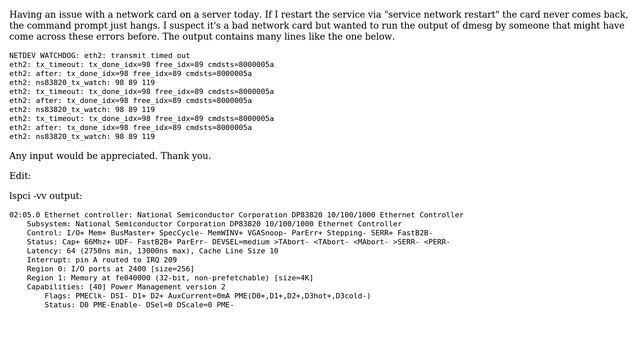 Does this dmesg output indicate a failed network card on Red Hat Enterprise? (2 Solutions!!) смотреть онлайн