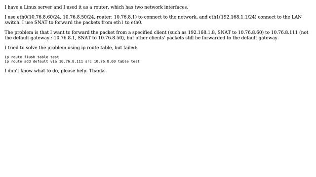 Linux as router - How can I determine which route to use (depends on different source addresses) смотреть онлайн