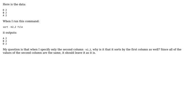 Unix & Linux: Why is sort changing the order of lines with identical sort keys? смотреть онлайн