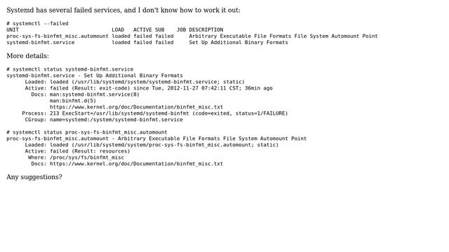 Unix & Linux: systemd failure on binfmt services смотреть онлайн