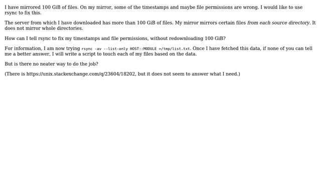 Unix & Linux: Can rsync fix time stamps without redownloading? смотреть онлайн