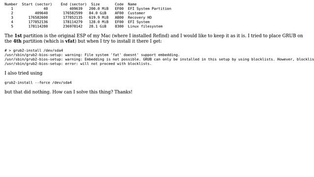 Unix & Linux: Installing GRUB2 in a GPT disk on a partition смотреть онлайн