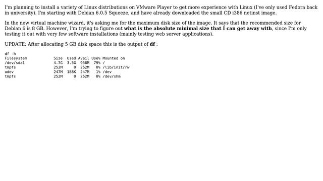 Maximum disk size for a Debian 6 VMware installation? смотреть онлайн