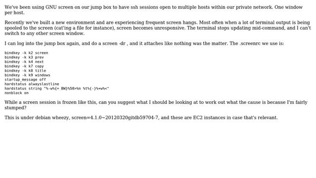 DevOps & SysAdmins: Debugging frozen Gnu screen session? смотреть онлайн