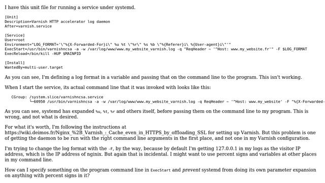 systemd's parameter expansion is interfering with my service's own command-line syntax смотреть онлайн