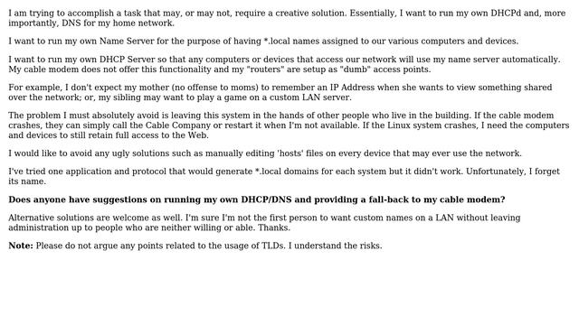 Ubuntu: Possible to run custom DHCP and DNS with fall-back to Cable Modem? смотреть онлайн