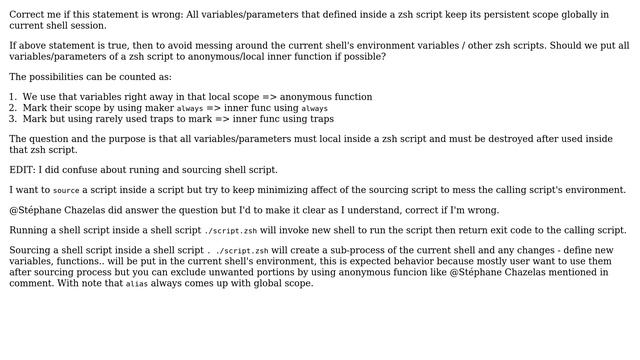 Unix & Linux: Zsh: Put all non-global parameters to anonymous/local inner function смотреть онлайн