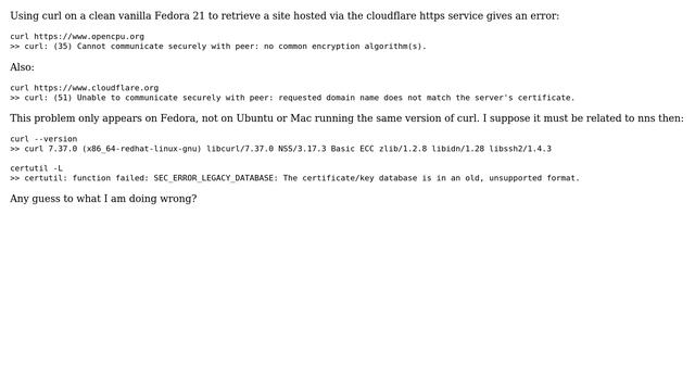 DevOps & SysAdmins: Curl on Fedora does not accept Cloudflare https (2 Solutions!!) смотреть онлайн