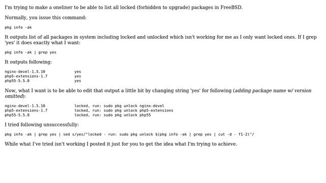 Unix & Linux: Shell script to list locked packages in FreeBSD смотреть онлайн