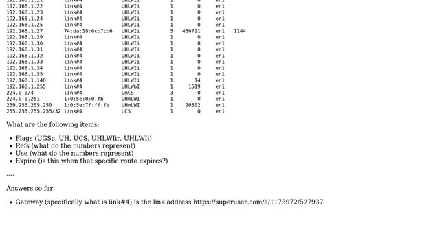 What are the different parts of the response from netstat -rn смотреть онлайн