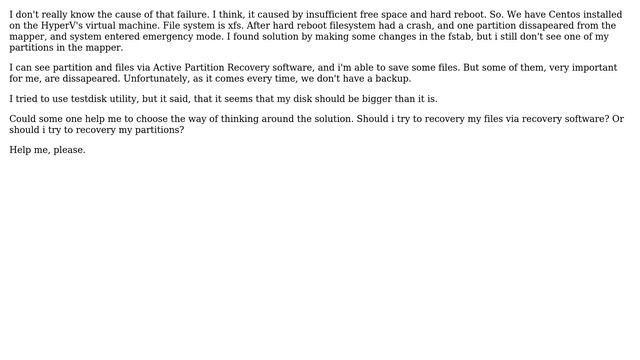 Recovery xfs partitions (after low space, i think) смотреть онлайн