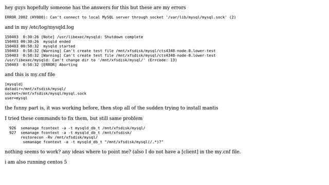 DevOps & SysAdmins: Can't turn on mysqld. I moved mysql to an XFS directory and pointed it there смотреть онлайн
