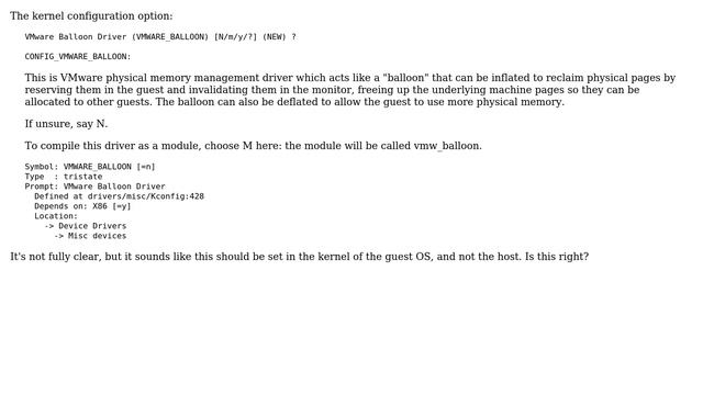 Is VMWARE_BALLOON (Linux kernel option) intended for guests or hosts? смотреть онлайн