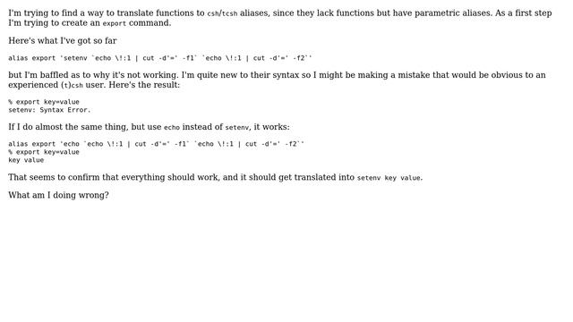 Unix & Linux: parametric aliases in csh to add export command смотреть онлайн