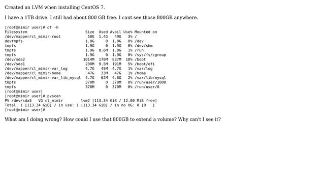 DevOps & SysAdmins: LVM created in CentOS 7 now cant view free space? смотреть онлайн