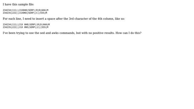Unix & Linux: Insert space at specified position in a file смотреть онлайн