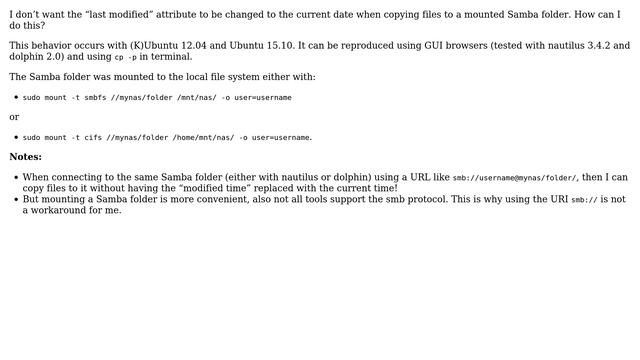 Unix & Linux: Prevent updates to 'modified time' when copying files to a mounted Samba folder смотреть онлайн