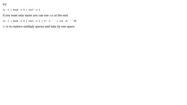 Using the ls -l with a pipe how can i get it to display the 8th file in the list without the... смотреть онлайн