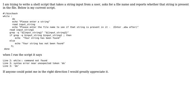 Unix & Linux: While command not found and syntax error near unexpected token смотреть онлайн