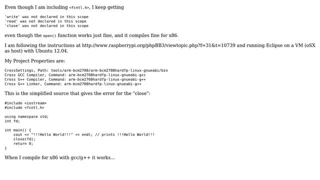 Problems with close, read & write filedescriptors while cross-compiling on x86 Linux using Eclipse смотреть онлайн