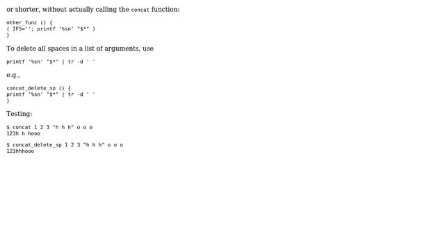 Unix & Linux: Concatenating all arguments of a function/removing all spaces from a variable смотреть онлайн
