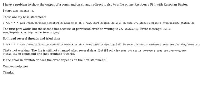 Unix & Linux: command output to file in crontab doesn't work смотреть онлайн