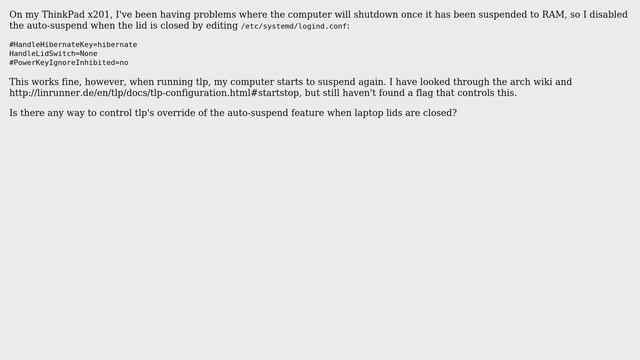 Unix & Linux: TLP overrides auto-suspend configuration смотреть онлайн