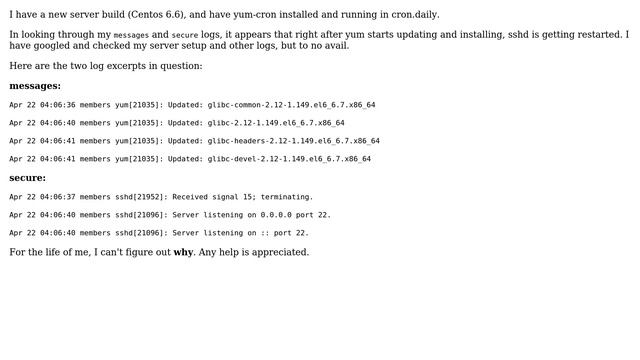 Unix & Linux: Why is sshd getting restarted when yum cron starts? смотреть онлайн