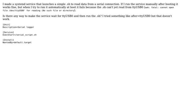 Unix & Linux: Run service after ttyUSB0 becomes available смотреть онлайн