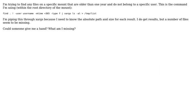 Find files recursively that are older than one year and not owned by a specific user смотреть онлайн