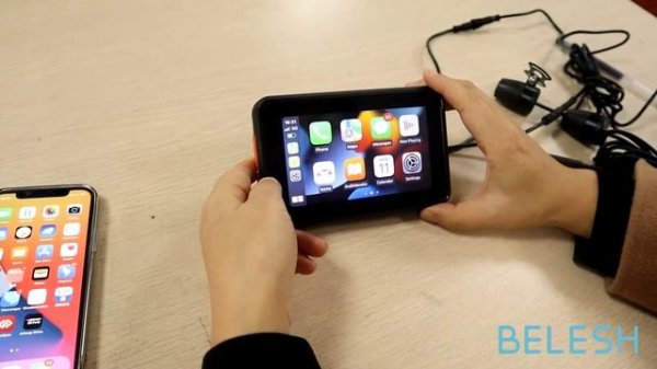 New Motorcycle Carplay Android Auto device with 2 lens 1080+1080p Cameras recorder voice control