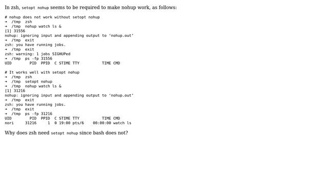 Unix & Linux: Why is `setopt nohup` required to make `nohup watch` work in zsh? смотреть онлайн