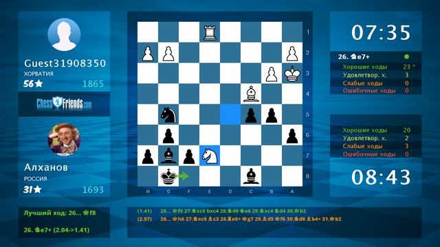Chess Game Analysis: Guest31908350 - Алханов : 0-1 (By ChessFriends.com) смотреть онлайн
