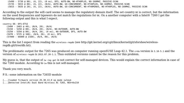 Unix & Linux: Intel Wireless 7265D: iw shows wrong regulatory information смотреть онлайн
