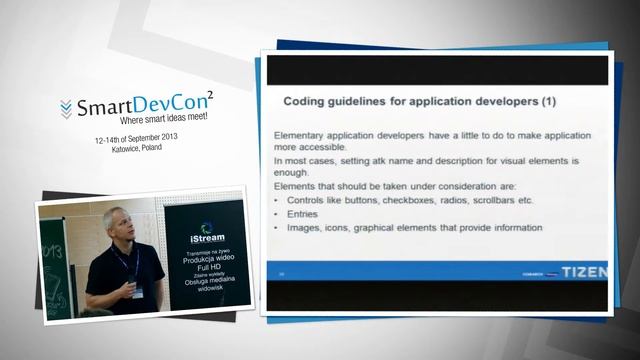 Michał Knapiński, Michał Pawluk "Accessibility solution for Tizen" SmartDevCon 2013 смотреть онлайн