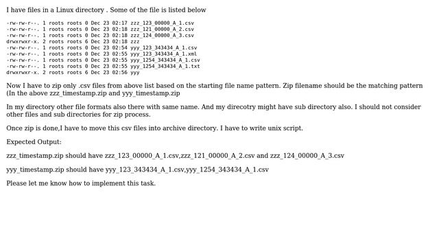 How to zip csv files having specific pattern in a directory using unix shell script? смотреть онлайн