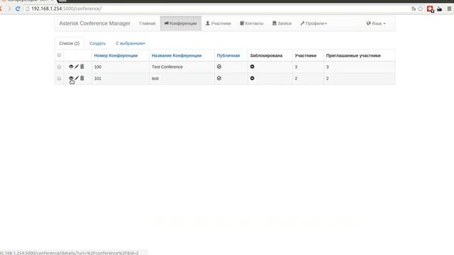Обзор интерфейса Asterisk Conference Manager