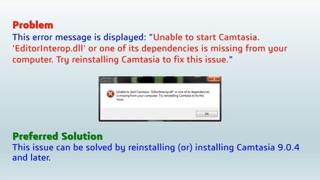 100% Solved - Unable to Start Camtasia. "EditorInterop.dll" Is Missing смотреть онлайн