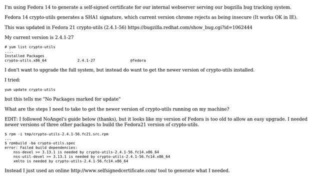 How to upgrade crypto-utils on fedora 14 to fc21 version? смотреть онлайн