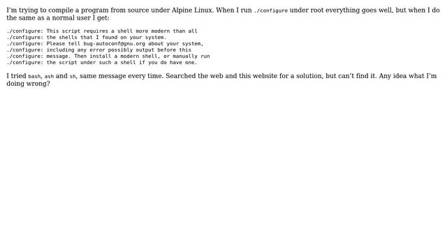 Unix & Linux: Run ./configure script as user under Alpine Linux смотреть онлайн