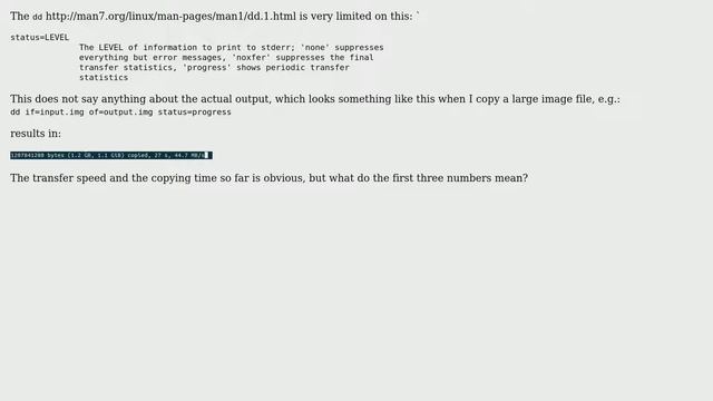 Unix & Linux: How do I interpret the output of dd when the option status=progress is chosen? смотреть онлайн