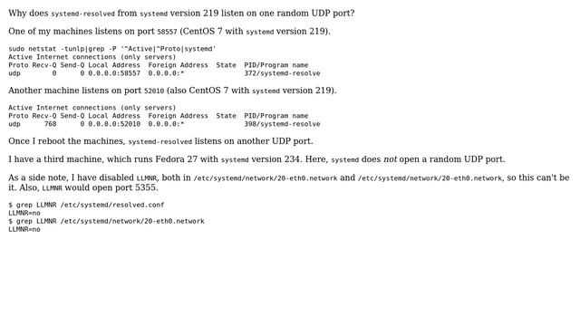 Unix & Linux: systemd version 219 from CentOS 7 listening on random UDP port смотреть онлайн